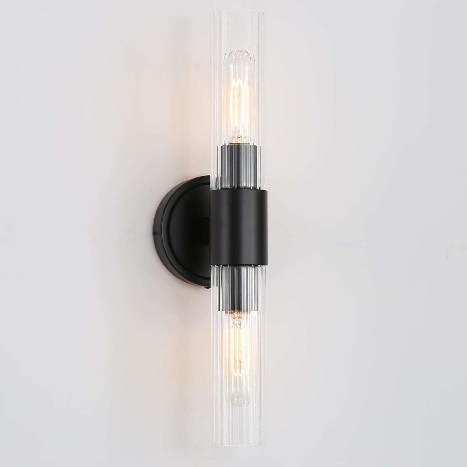 Dimmable Vintage Black Wall Sconce Light with Glass Shade & E27 Socket