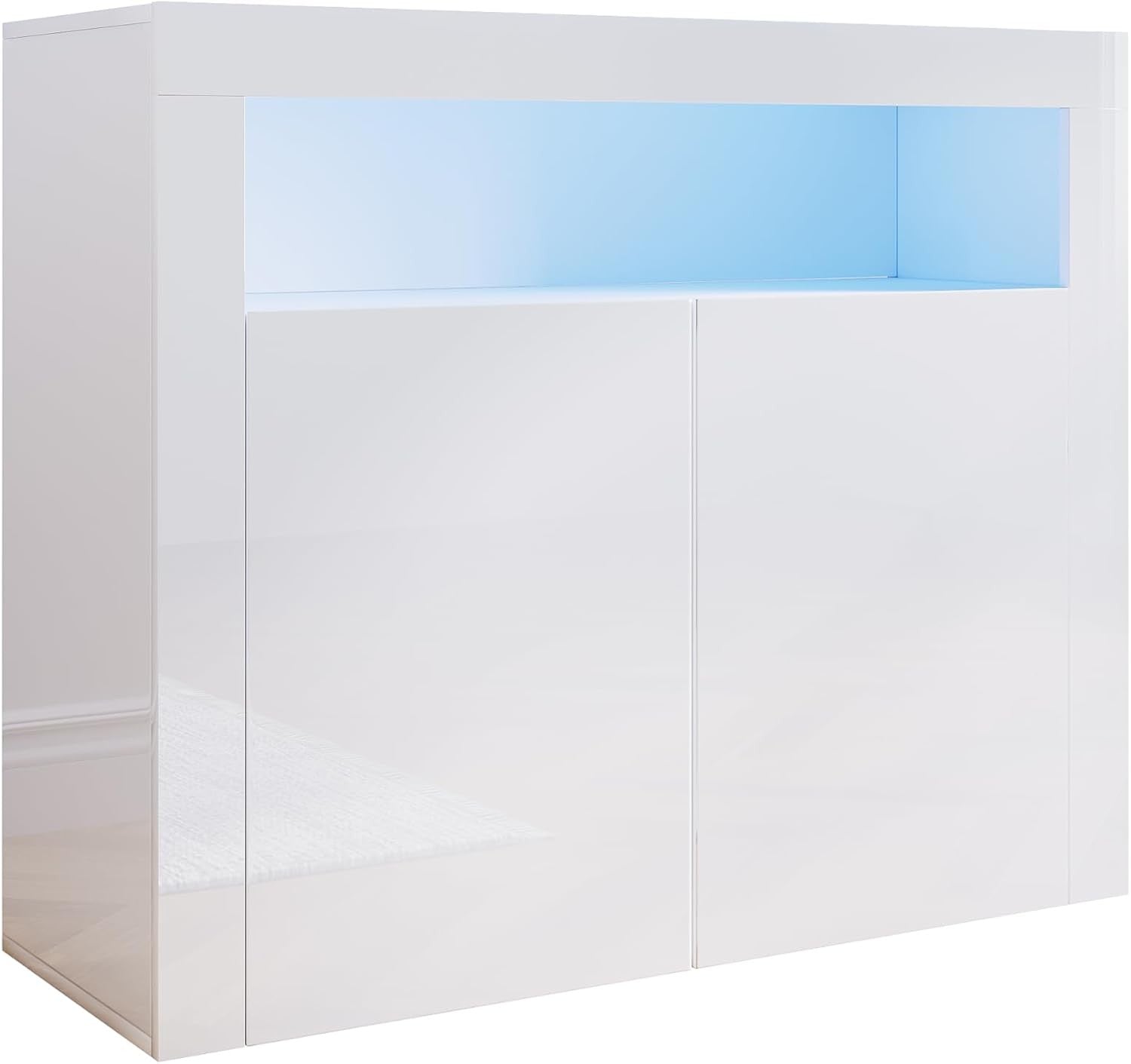 Modern White LED Sideboard High Gloss 2 Door Display Cabinet Storage Unit
