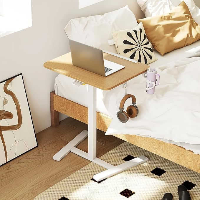 Height Adjustable Folding Standing Desk with Wheels Tilting Top Cup Holder