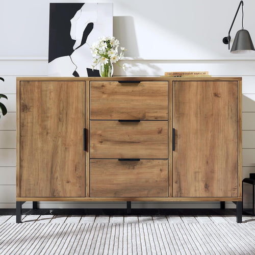 Rustic Dark Oak Sideboard Cabinet 2 Doors, 3 Drawers & Adjustable Shelf