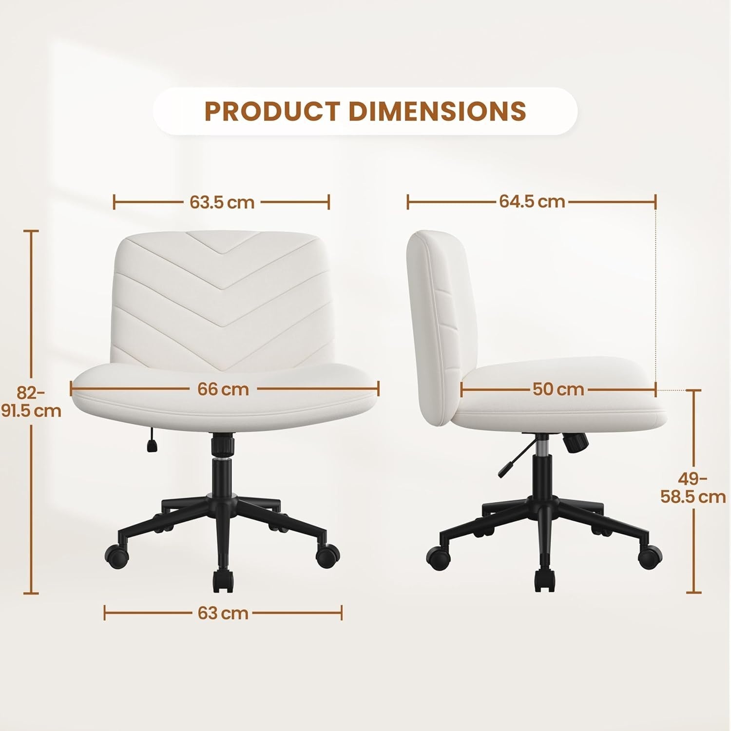 Armless Office Desk Chair Padded Cross Legged Swivel Adjustable Height Beige