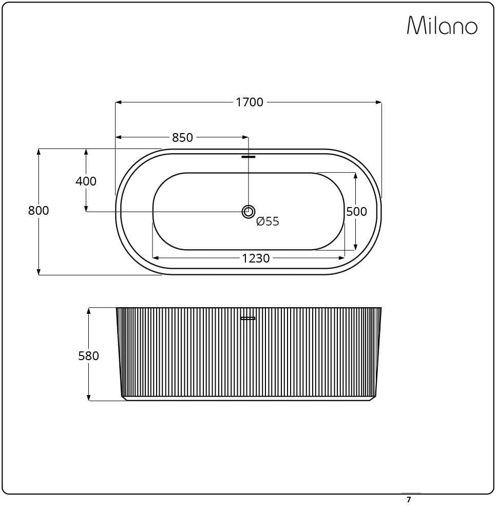 White Double Ended Freestanding Fluted Bath 1700x800mm Brass Overflow