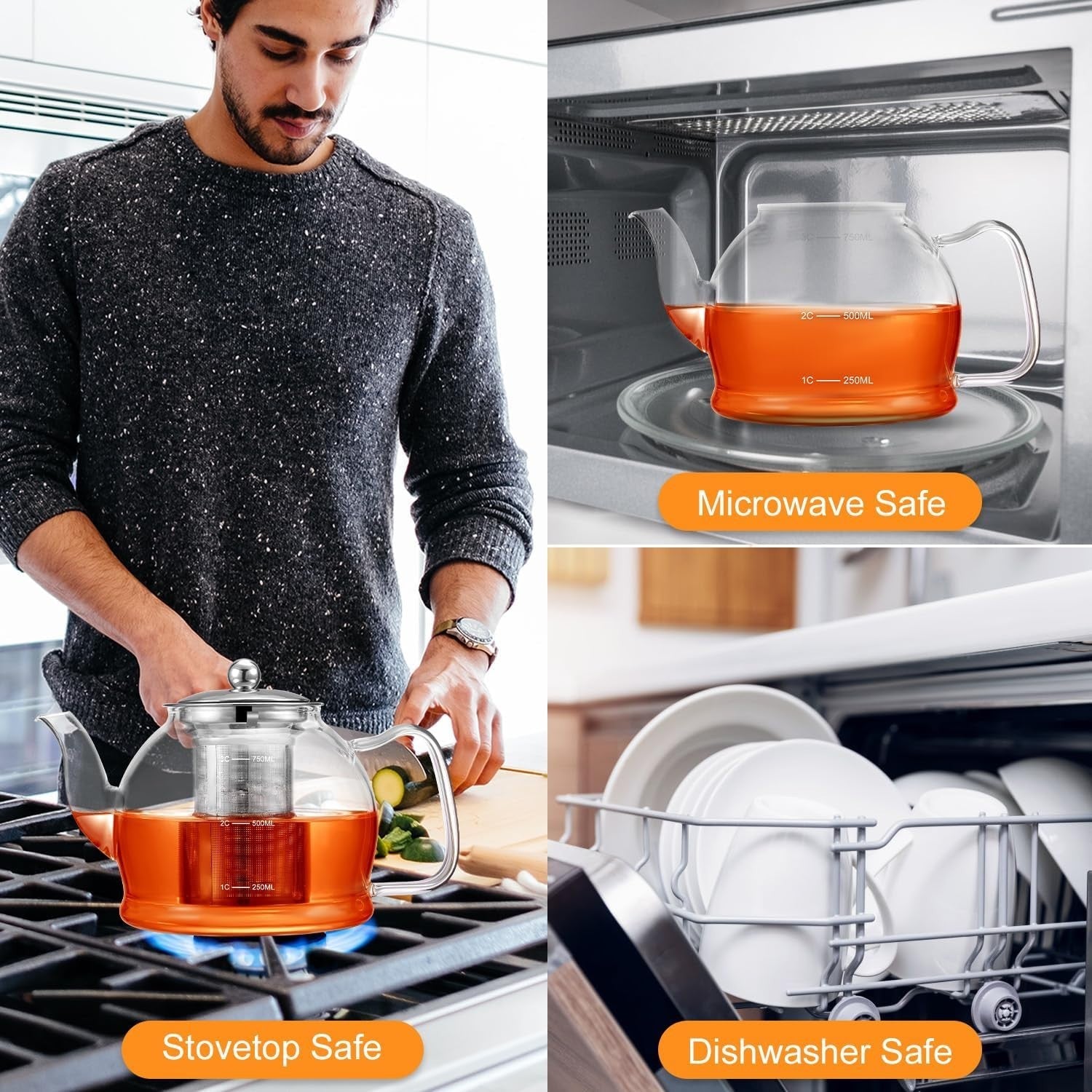 Glass Teapot 800ml with Infuser Loose Leaf Tea Pot Stovetop Safe