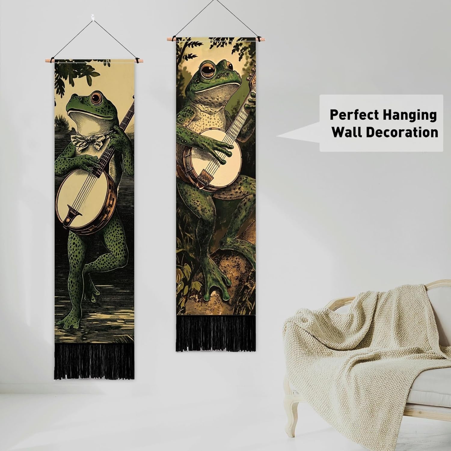2-Pack Boho Frog Piano Tapestry 52"x13" Vertical Wall Decor