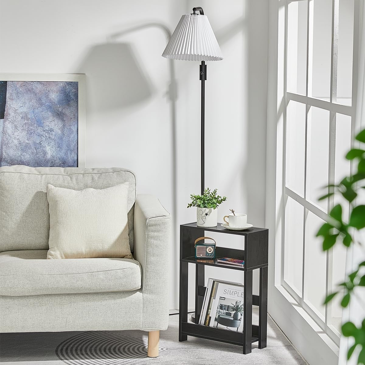 Black Slim Side Table with Shelves | 3-Tier Narrow Bedside & Sofa Table