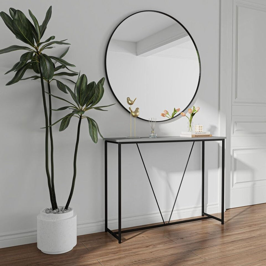 Space-Saving Slim Console Table with Metal Frame & Storage Shelf