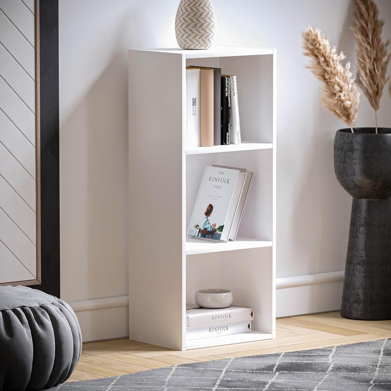 3 Tier White Wooden Cube Bookcase Small Storage Shelf for Living Room Office