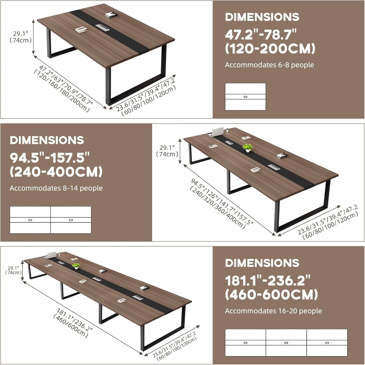 Large Black Conference Table Meeting Desk w/ Cable Duct Metal Frame 120×60cm