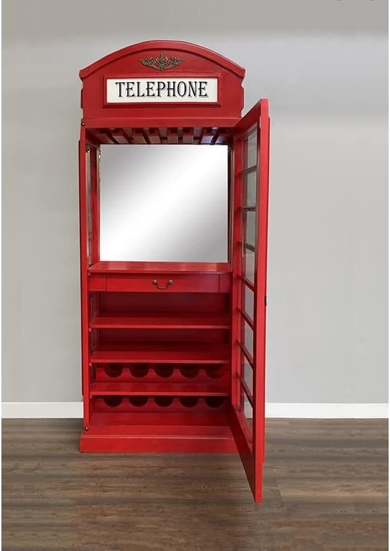 Telephone Box Drinks Cabinet Bar Unit – Retro Home Bar Storage Wine Display Red