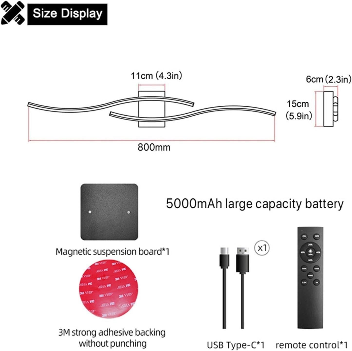USB Rechargeable Wireless Wall Lights Battery Operated Remote Dimmable Set