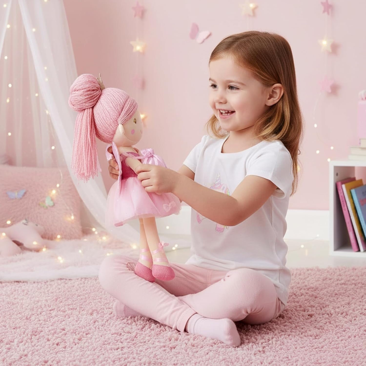 Tooth Fairy Doll 40cm Plush Soft Toy Pink Wings Tooth Pouch Gift