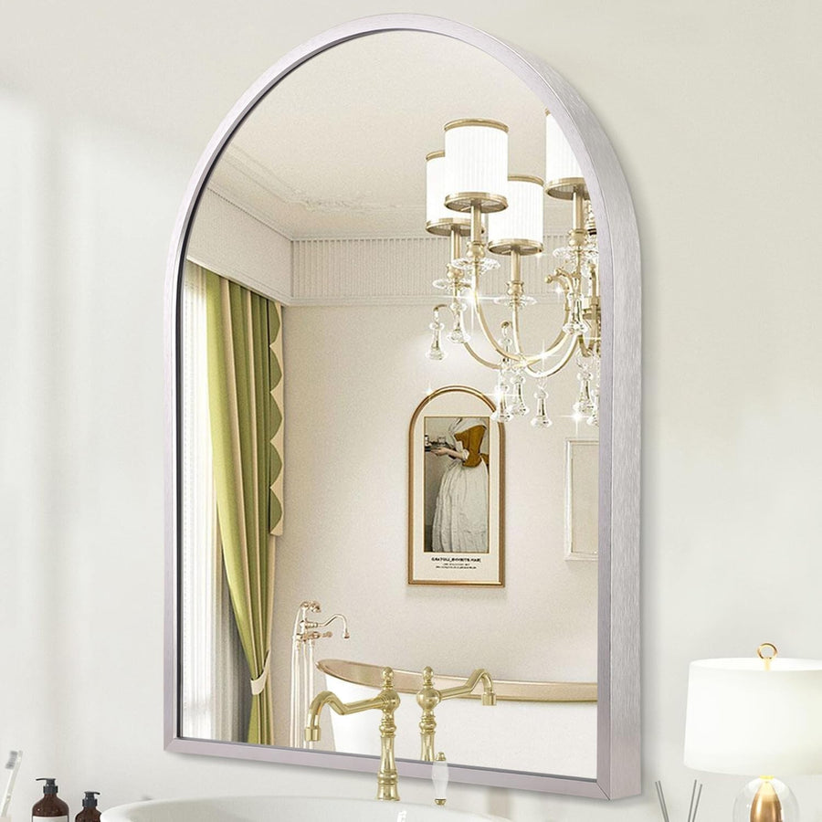 Arched Wall Mirror 70x50cm Silver Metal Frame | Vanity, Bedroom, Entryway