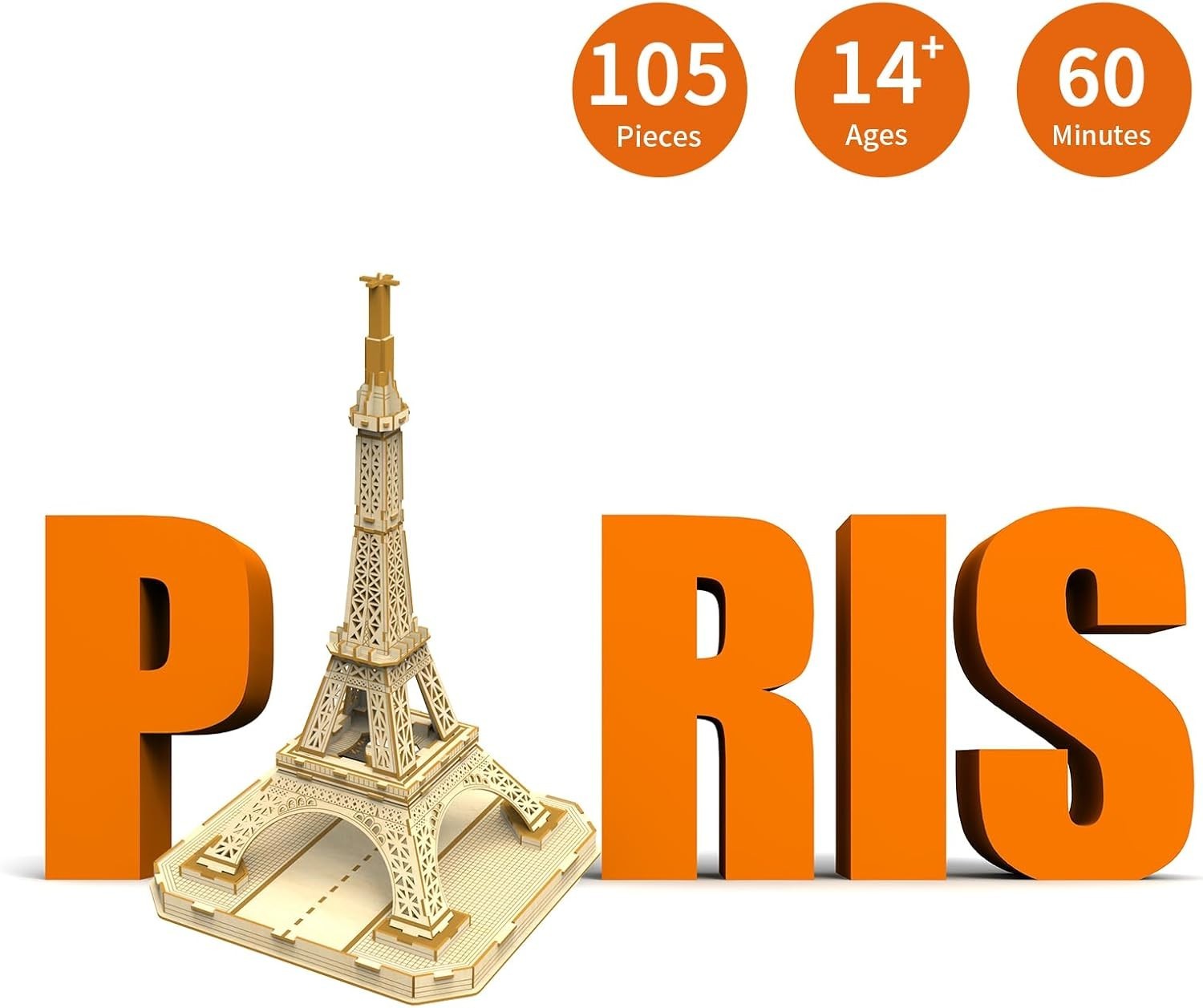 3D Wooden Eiffel Tower Puzzle Model Kit – DIY Mechanical Craft, 105 PCS