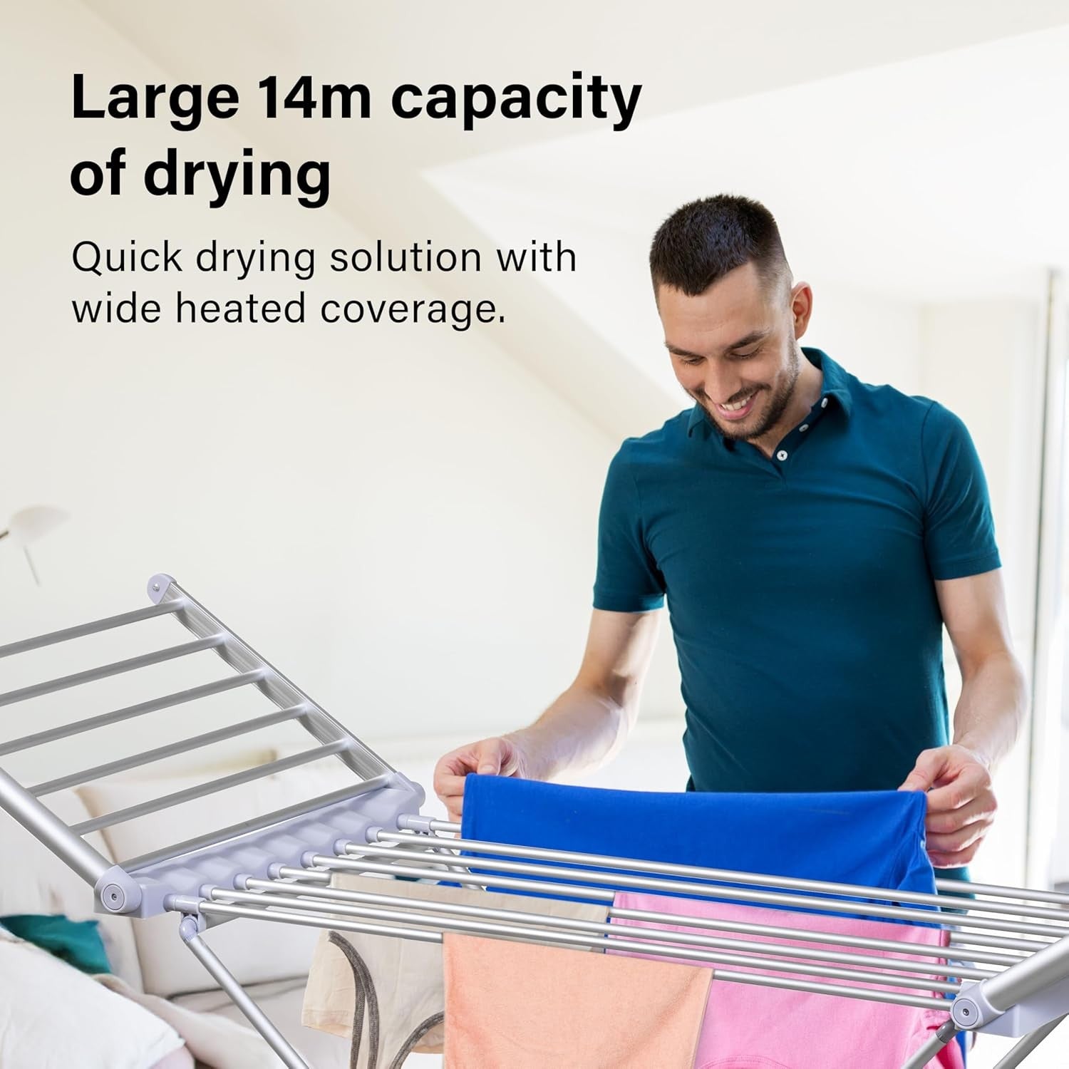 Heated Clothes Airer Electric Folding Winged Dryer 14m Indoor Drying Rack