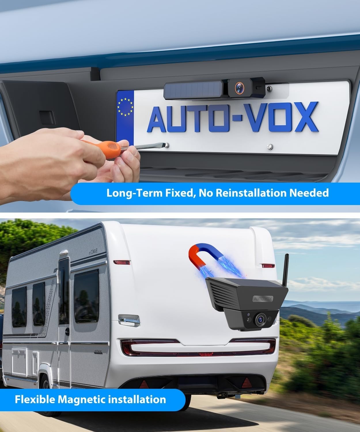 Solar Wireless Reversing Camera System 1080P HD Dual Camera 7.2" DVR