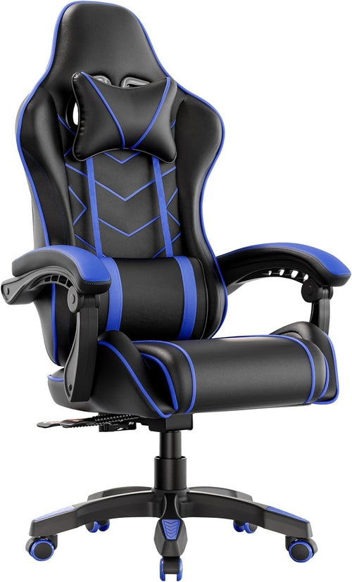 Ergonomic Gaming Office Chair Recline 90-135° Blue Faux Leather High Back 330 lb