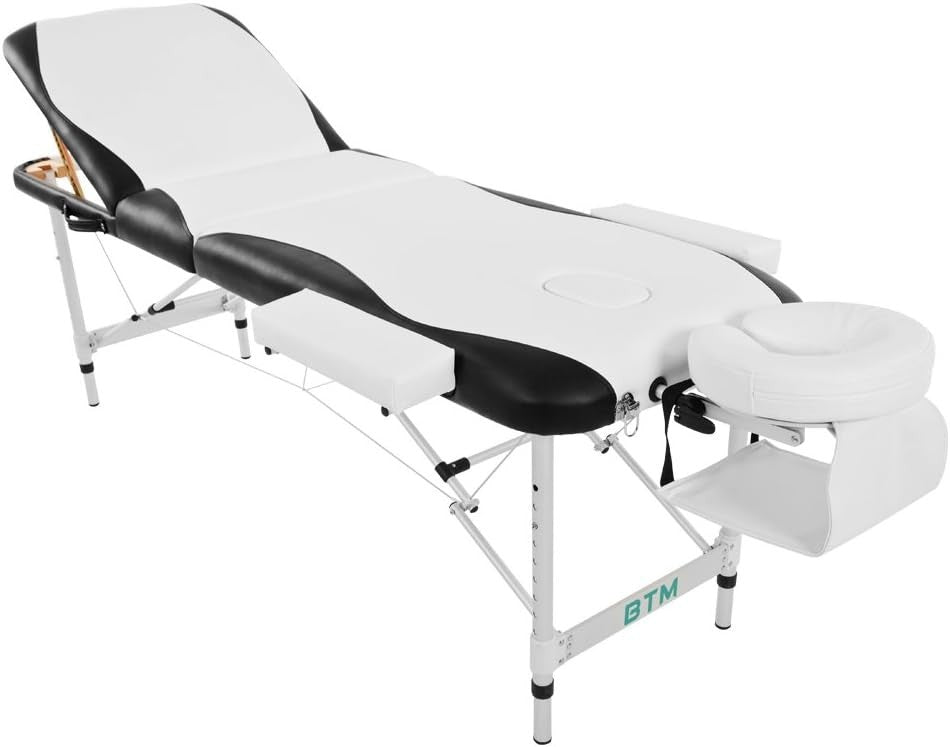 Portable Aluminium Massage Table 3-Section Adjustable Therapy Bed Headrest White