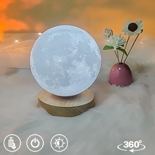 Rotating Moon Lamp, 3-Color Adjustable LED Night Light with Remote & Timer