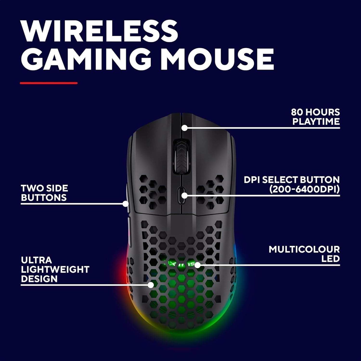 Ultralight Wireless Gaming Mouse 75g 80H RGB 4800 DPI Black