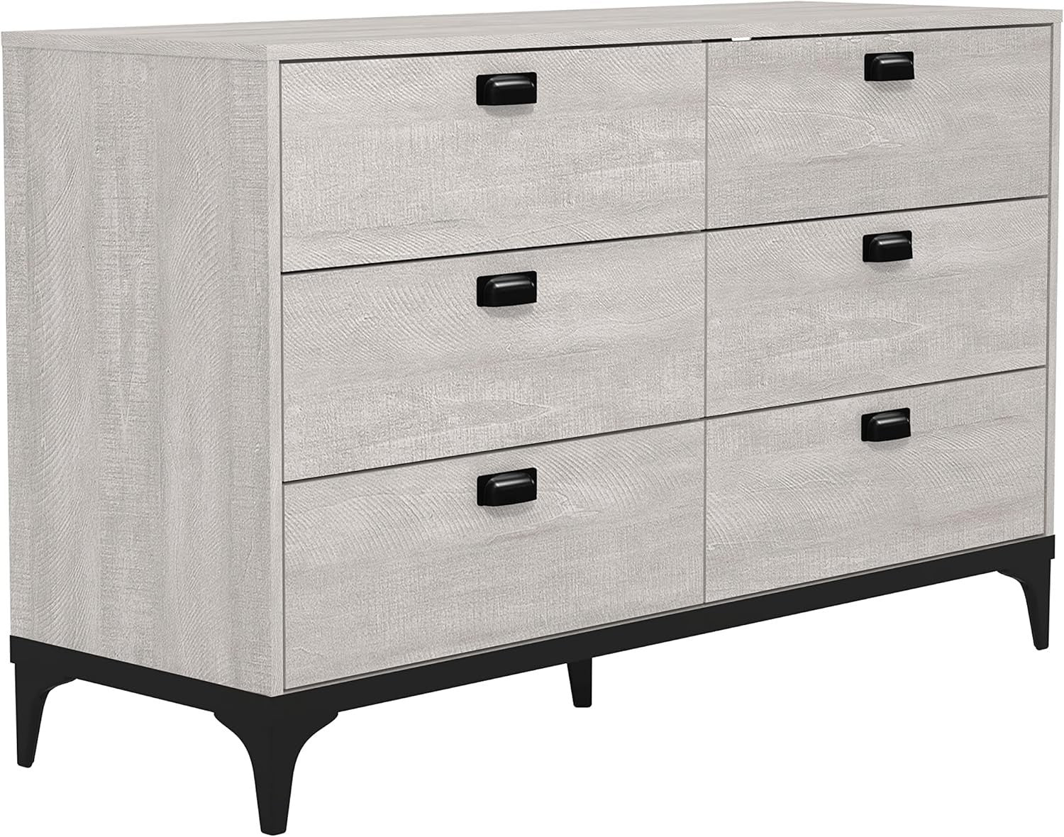 Modern 6 Drawer Chest Grey Oak Storage Cabinet Bedroom Organizer