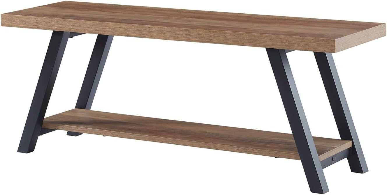 47" Entryway Bench Shoe Rack Wood Metal Storage Seat Farmhouse Natural