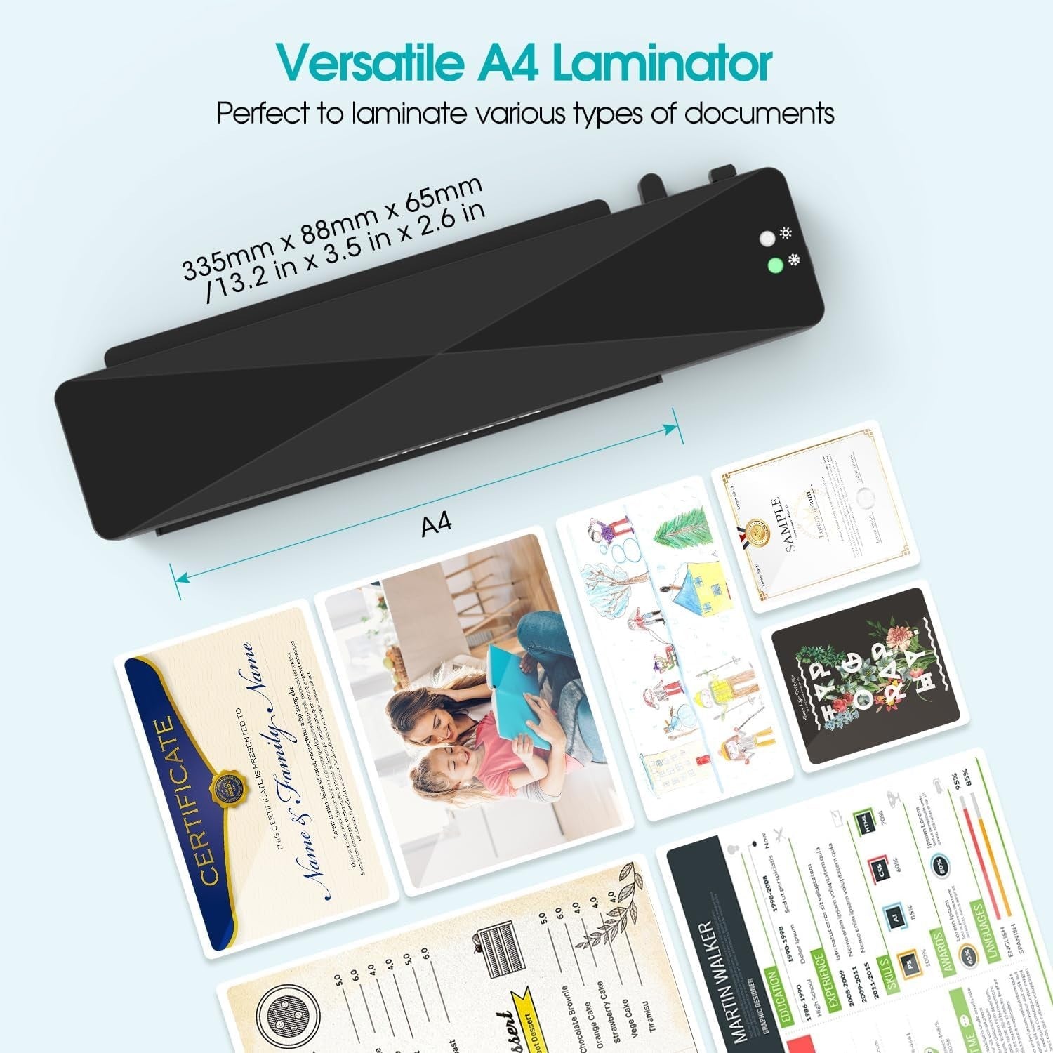 A4 Laminator Machine Hot Cold Fast Warm Up Anti Jam + Pouches