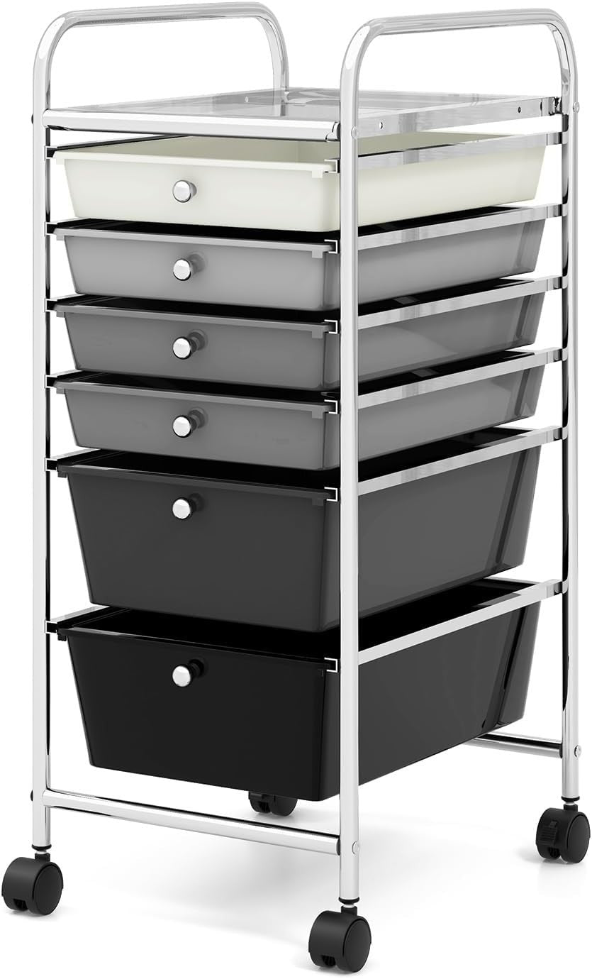6 Drawer Rolling Storage Cart Utility Trolley Organizer Lockable Wheels