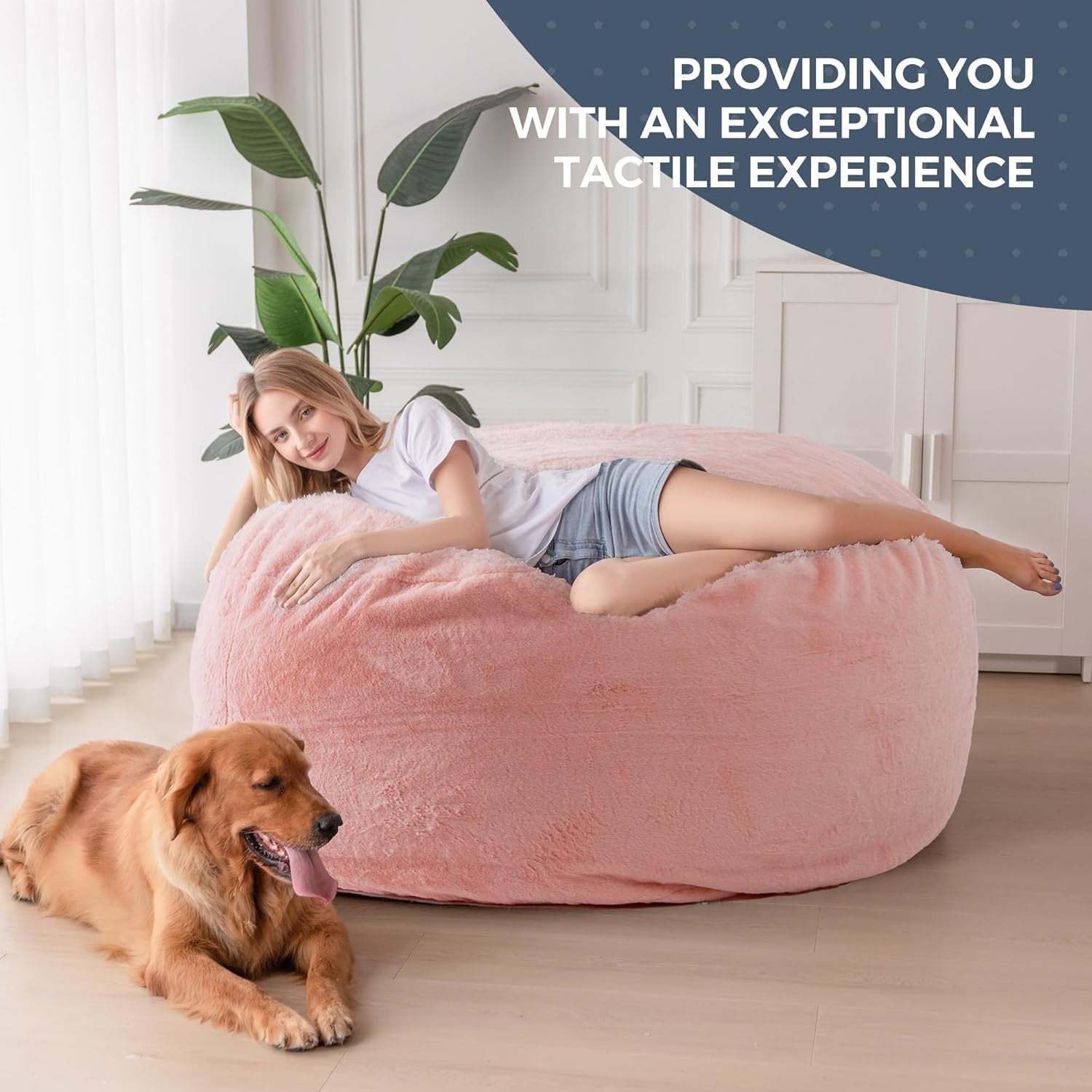 Foam Bean Bag Chair Bed Double Pink Sofa Lounger Foldable Guest Seat