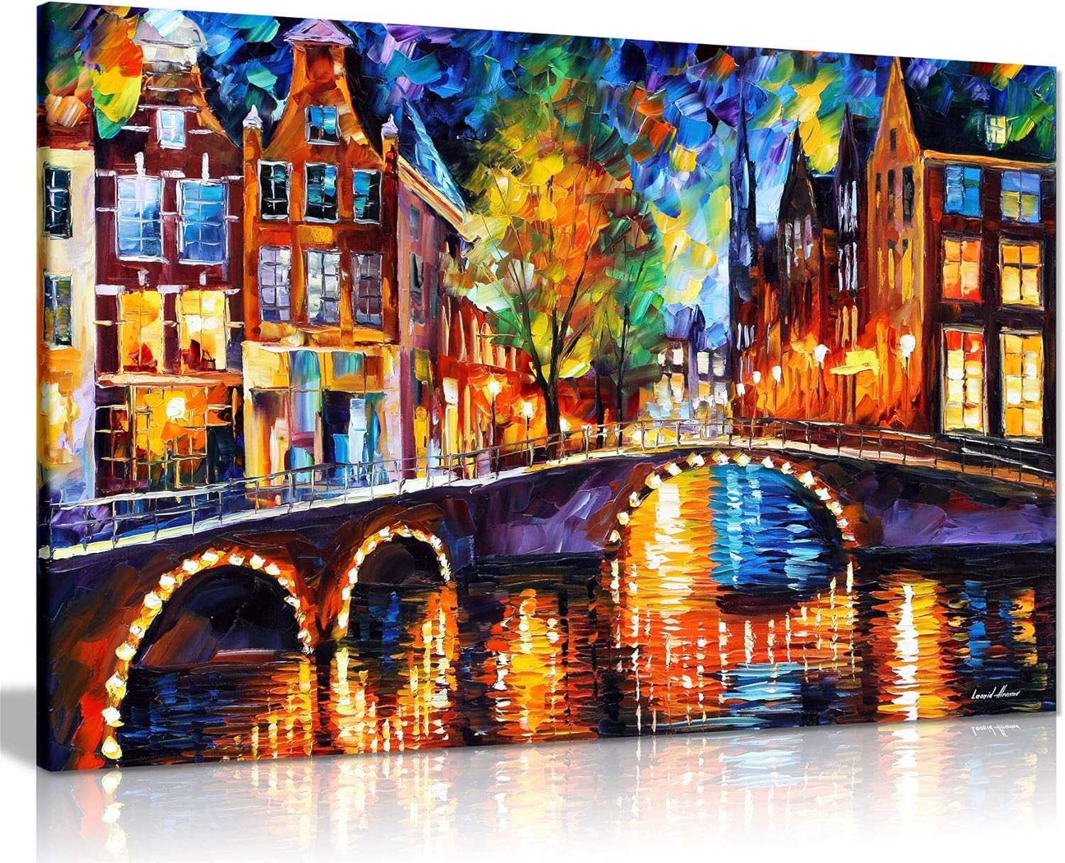 Large Canvas Wall Art Amsterdam Bridge Canal Painting Living Room Home Decor 18x