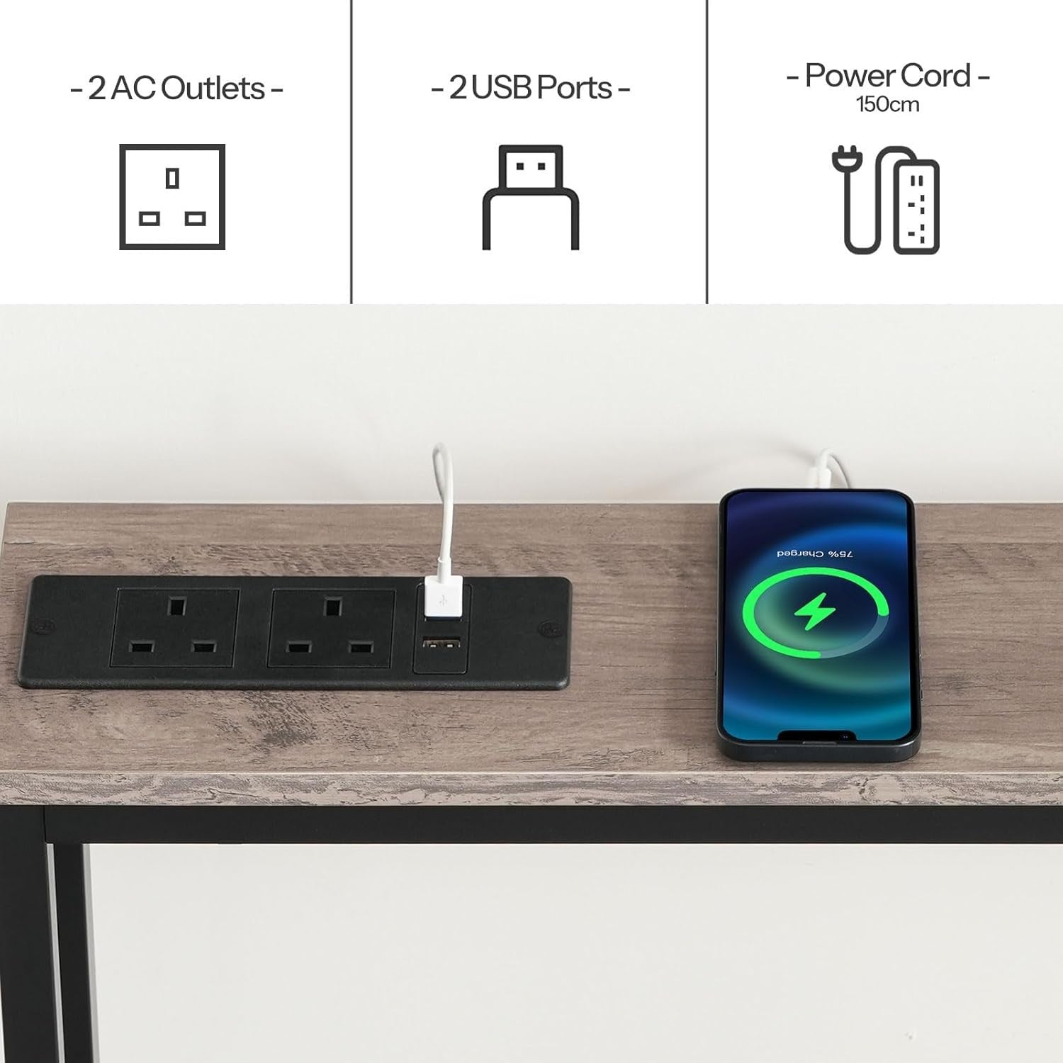 Slim Console Table with USB Charging Ports & Power Outlets for Small Spaces