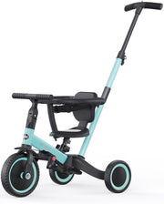 5 in 1 Toddler Tricycle Parent Handle Safety Guard Balance Bike Blue