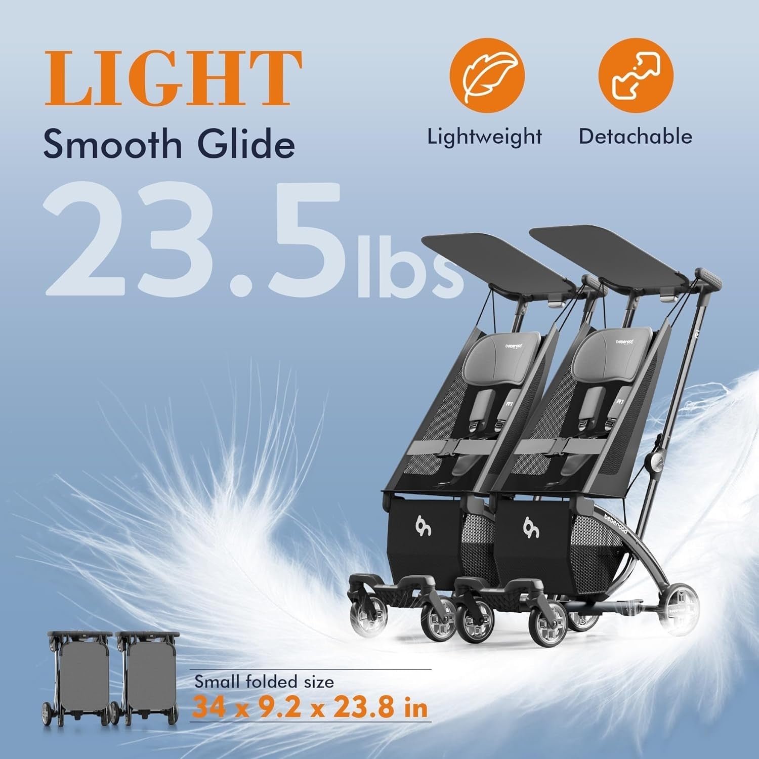 Auto Fold Double Stroller Side by Side Tandem Pushchair 45kg