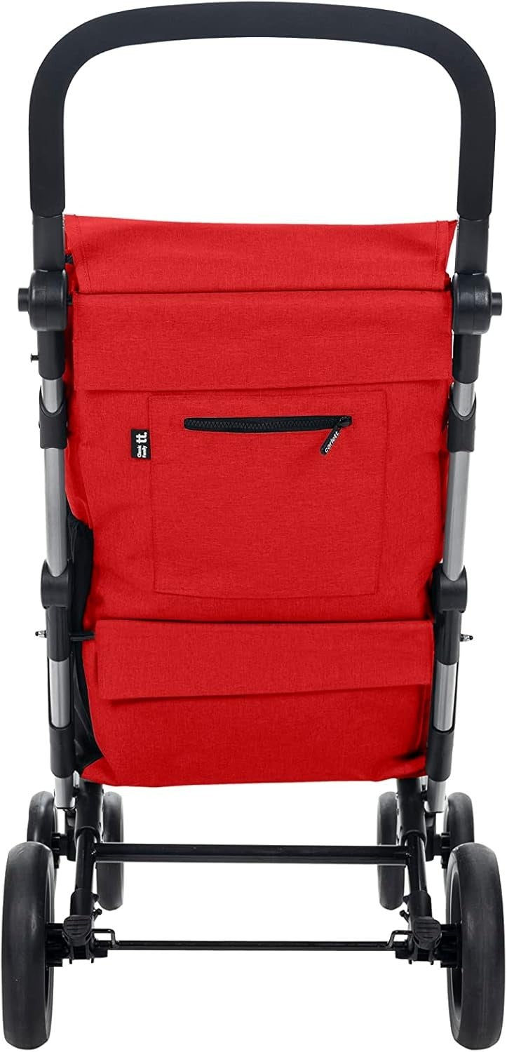 Foldable 64L Shopping Trolley with Thermal Bag 32kg Wheels Red