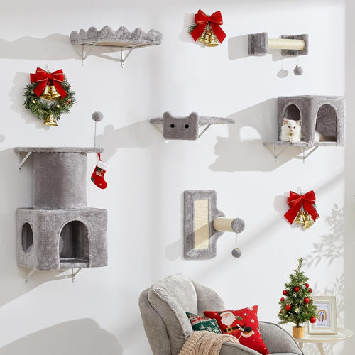 Cat Wall Shelves Set with Tunnel Climbing Frame Scratching Posts 6PCS