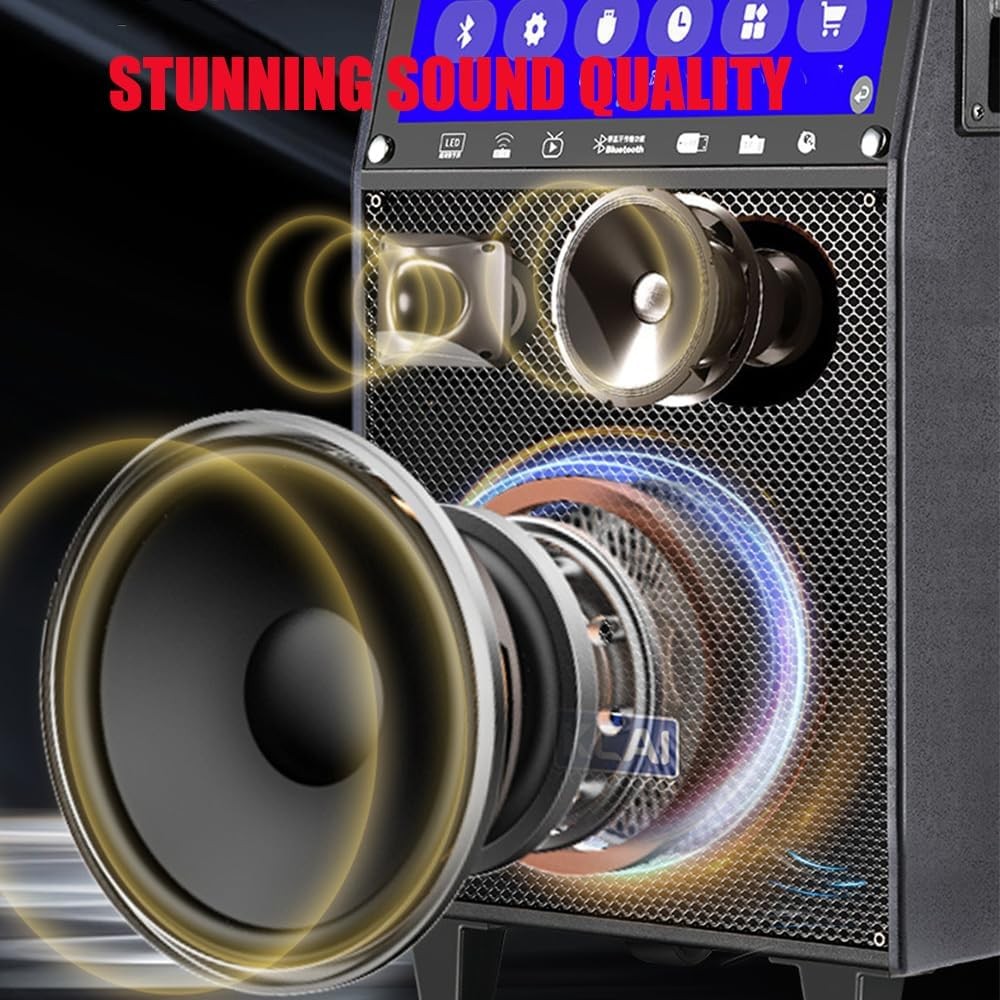 Touch Screen Karaoke Machine WiFi Bluetooth Speaker with Mic Black
