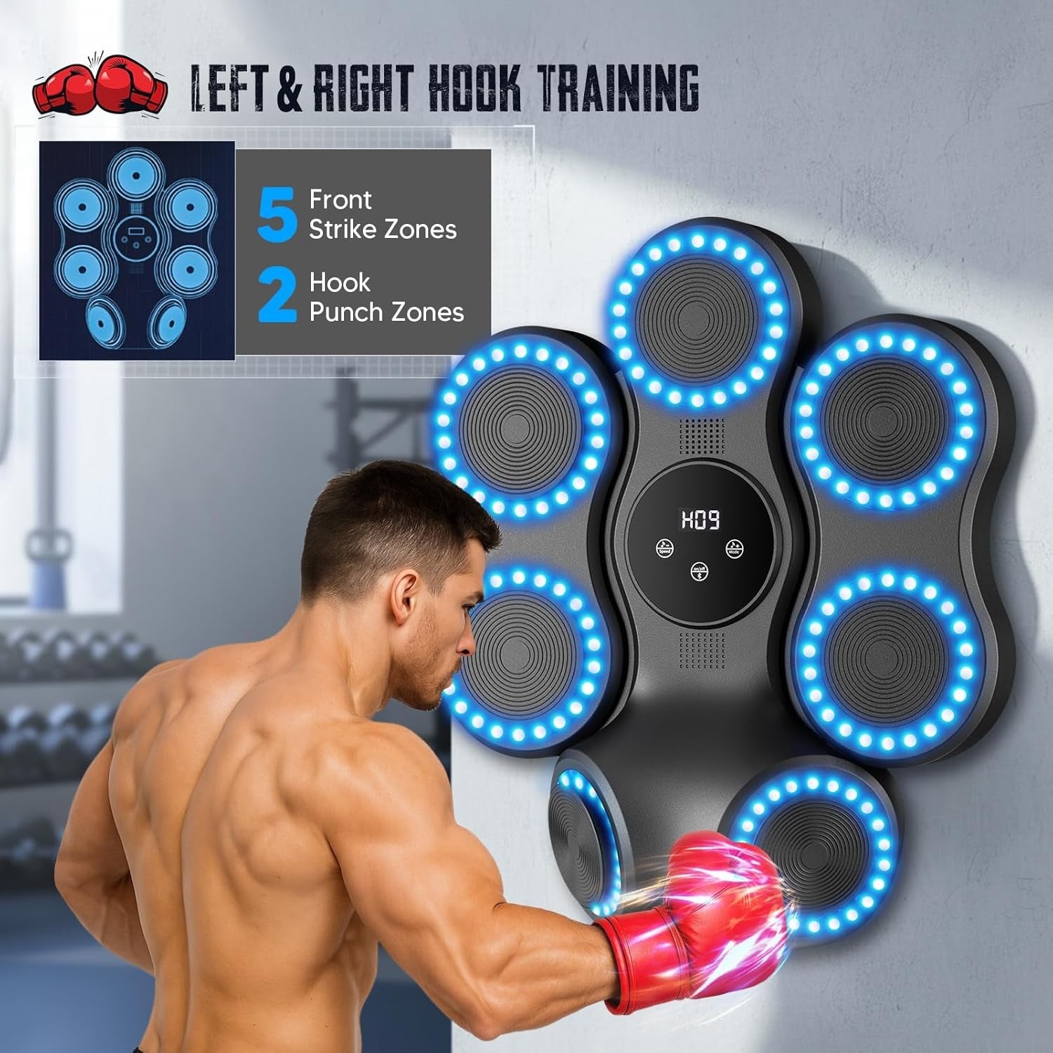 Music Boxing Machine LED Punch Trainer Bluetooth Wall Mounted Gloves Pad