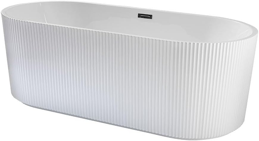 White Double Ended Freestanding Fluted Bath 1700x800mm Chrome Overflow