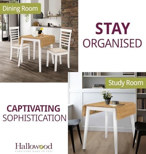 Small Drop Leaf Folding Table White & Oak Space-Saving Kitchen Dining
