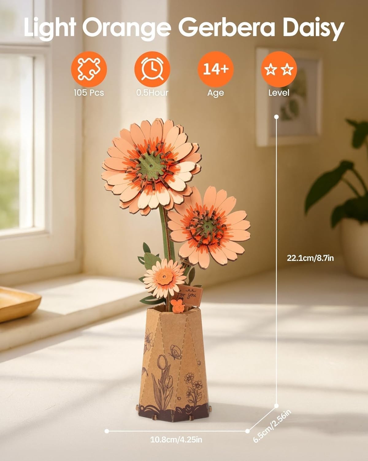 DIY Wooden Flower Puzzle Kit – Buildable Blooming Decor Gift for Adults
