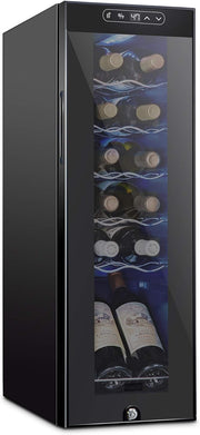 12 Bottle Wine Cooler Fridge Compressor Digital Temp Lock Black Freestanding