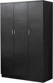 Modern 3-Door Black Wardrobe with Hanging Rail & 6 Shelves Storage Closet
