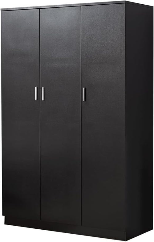 Modern 3-Door Black Wardrobe with Hanging Rail & 6 Shelves Storage Closet