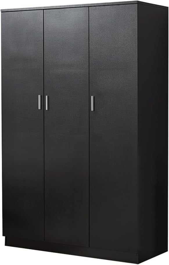 Modern 3-Door Black Wardrobe with Hanging Rail & 6 Shelves Storage Closet
