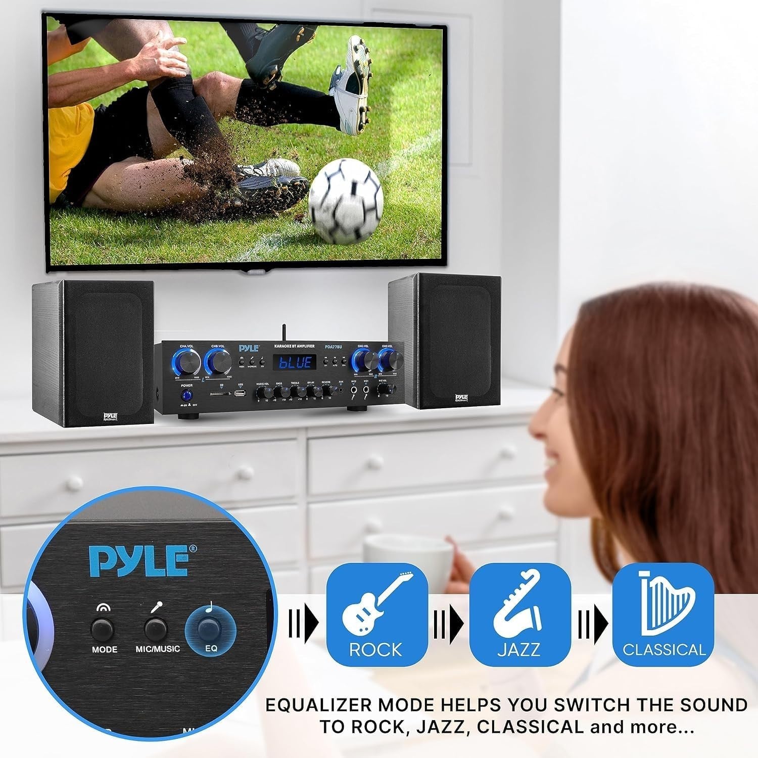 Bluetooth 800W 4 Channel Stereo Amplifier 5.1 FM Karaoke RCA