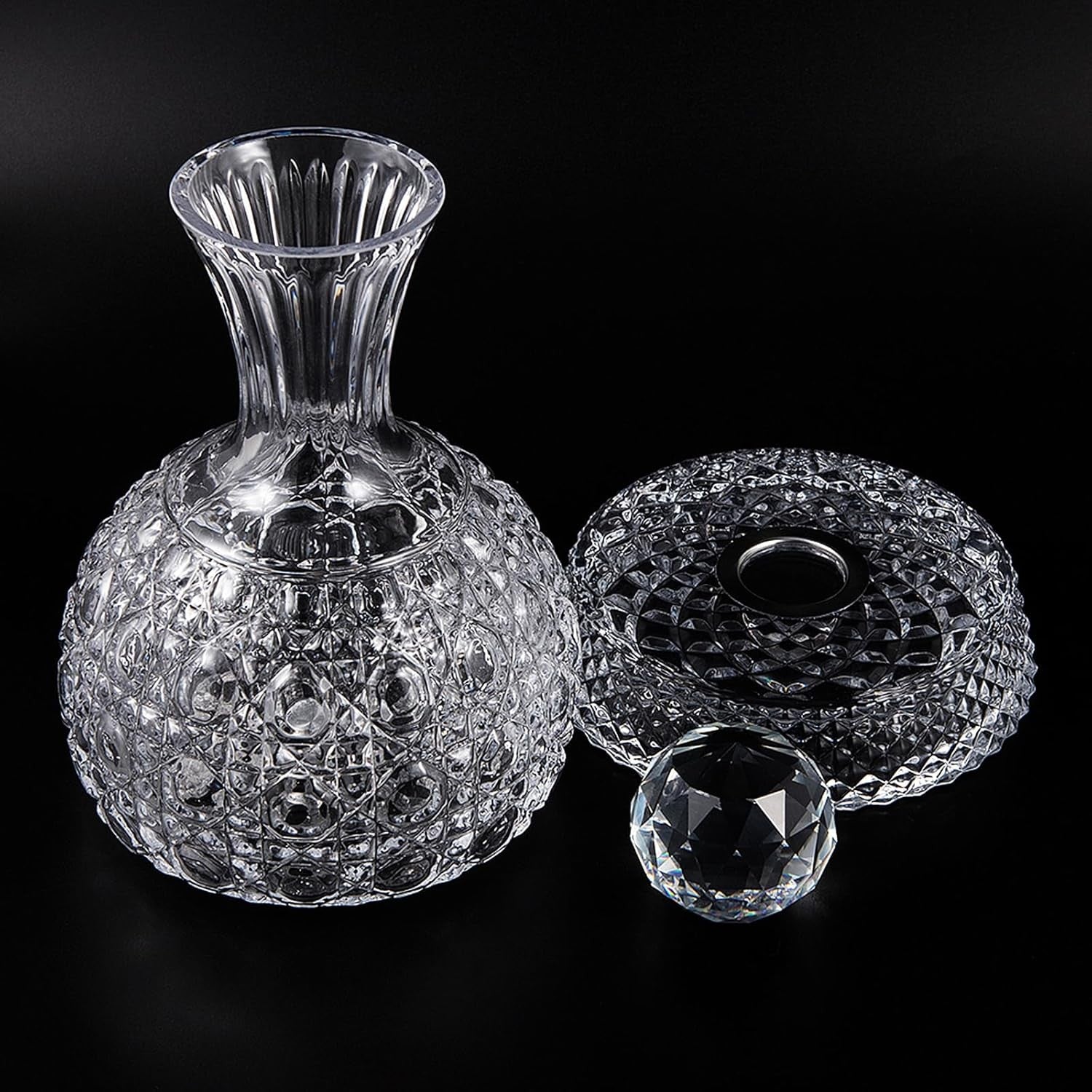 Luxury 1.5L Crystal Wine Decanter 360° Rotating Aerator Relief-Cut Design