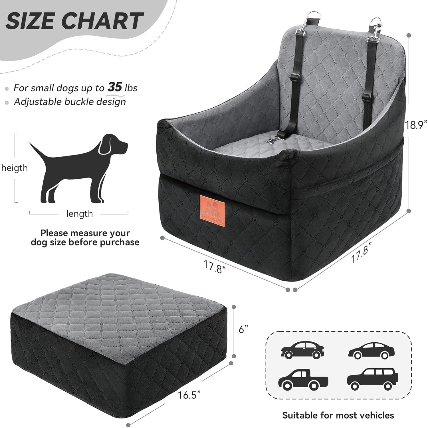 Dog Booster Seat Memory Foam Pet Car Bed Washable Travel Carrier