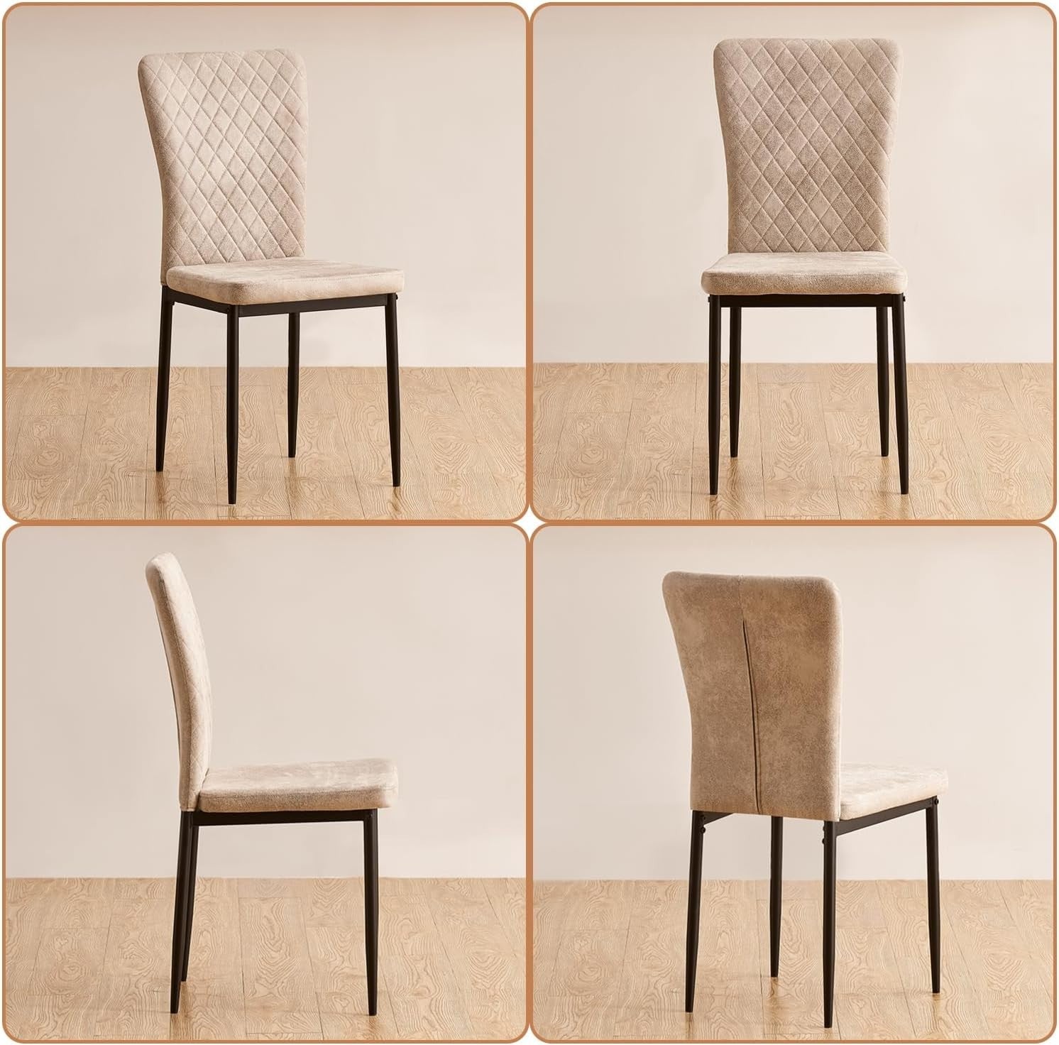 Dining Table Set 6 with 6 Beige Faux Leather Chairs, Oak 150x80cm, Modern Style