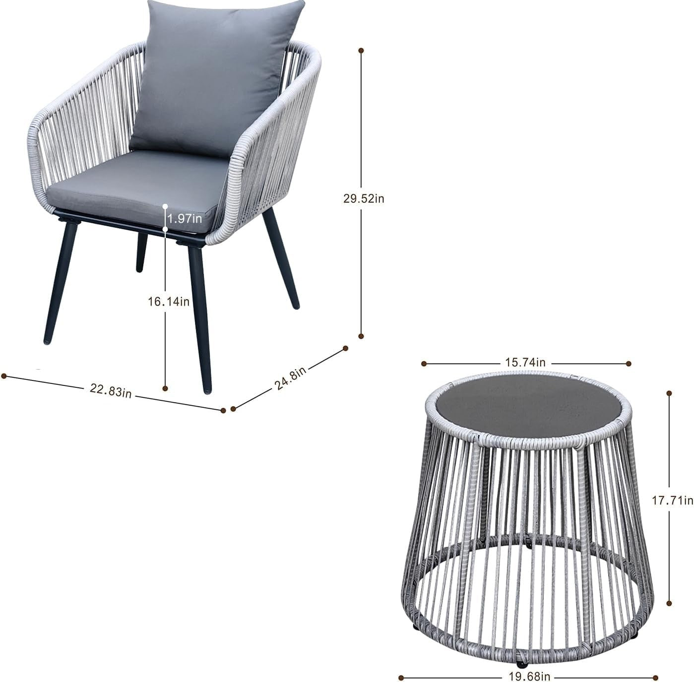 3 Piece Rattan Bistro Set Outdoor Chairs Glass Coffee Table Patio Balcony
