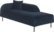 Soft Velvet Left Hand Chaise Lounge Navy Blue Retro Style with Cushion & Metal