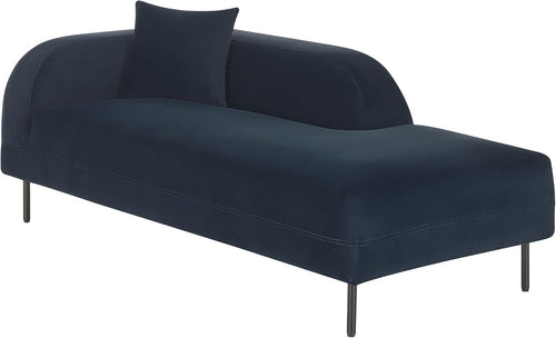 Soft Velvet Left Hand Chaise Lounge Navy Blue Retro Style with Cushion & Metal